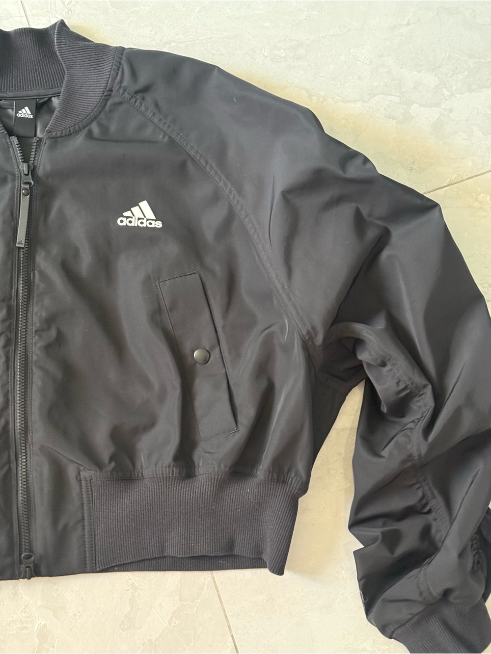 Adidas Black Cropped Bomber Jacket with Logo